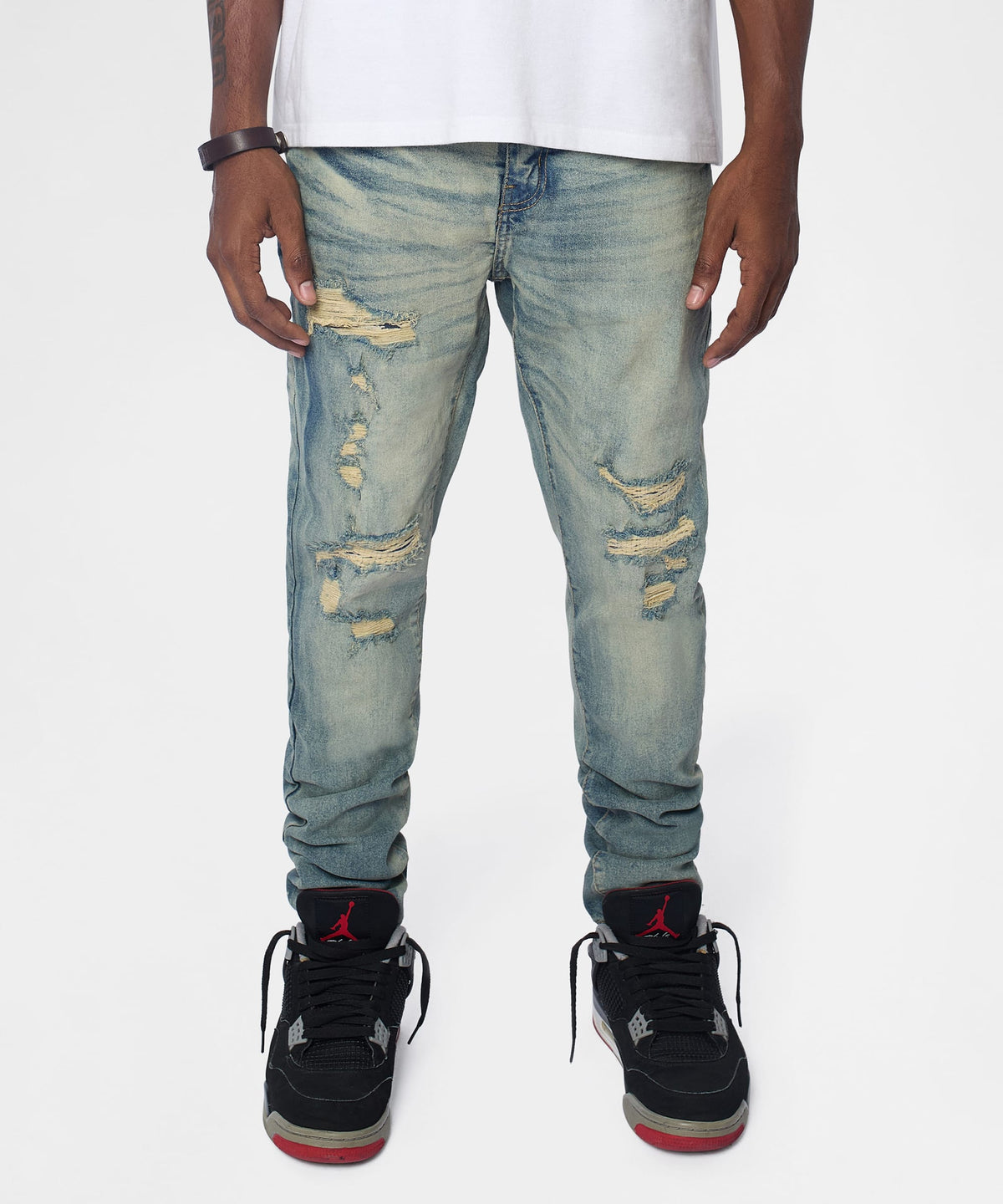 Reason Clothing Sale Drifter Distressed Skinny Jeans - Medium Indigo