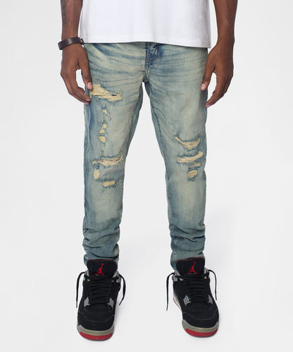 Reason Clothing Sale Drifter Distressed Skinny Jeans - Medium Indigo