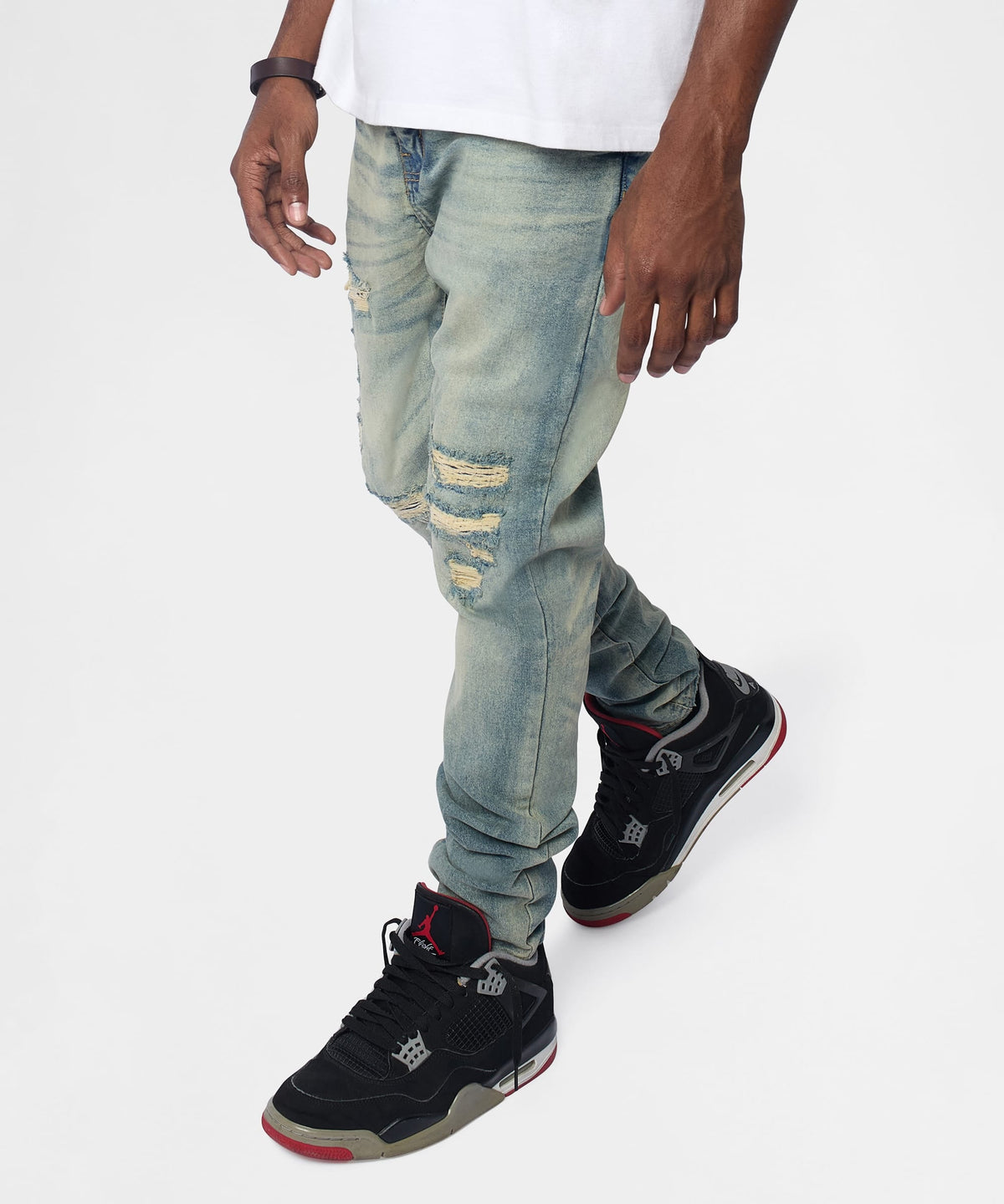 Reason Clothing Sale Drifter Distressed Skinny Jeans - Medium Indigo