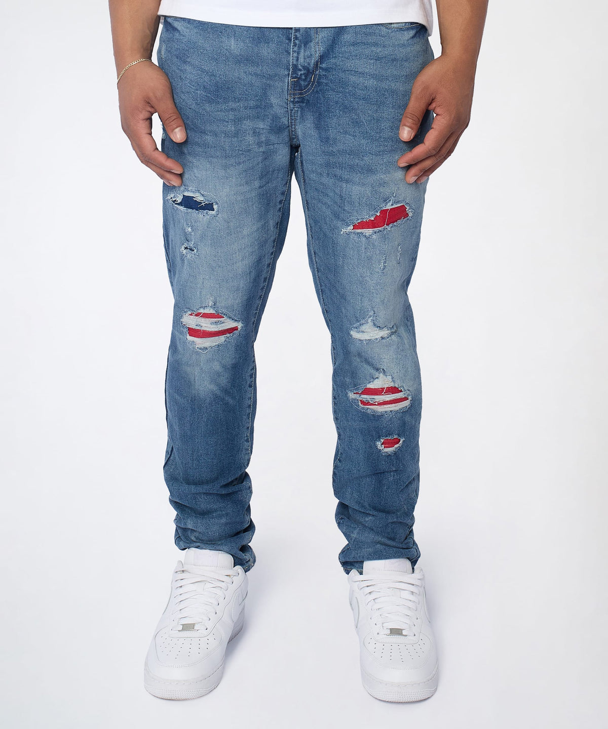 Reason Clothing Top Pick Rebel Distressed Skinny Jeans - Medium Indigo