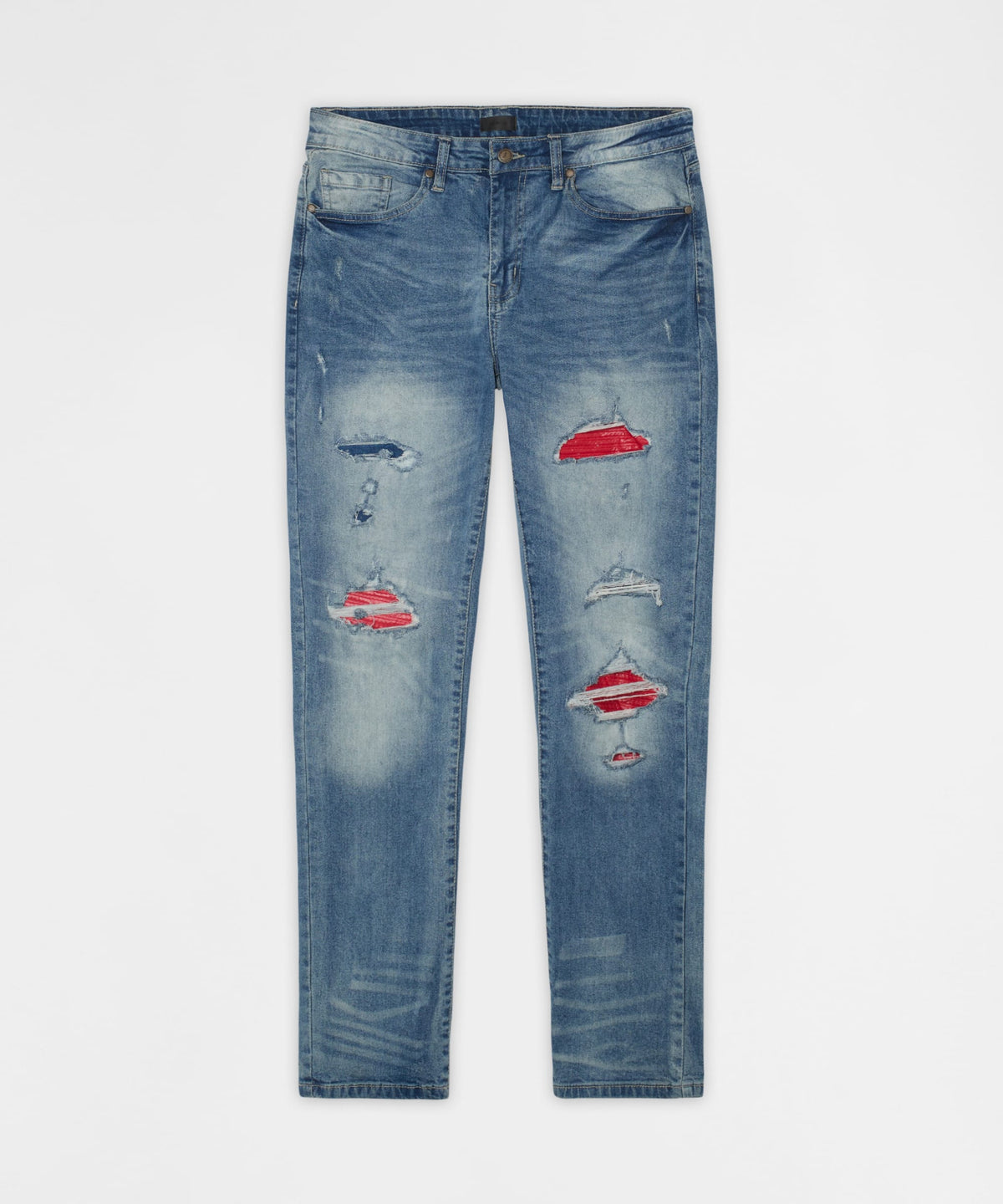 Reason Clothing Top Pick Rebel Distressed Skinny Jeans - Medium Indigo