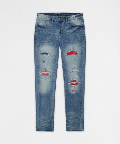 Reason Clothing Top Pick Rebel Distressed Skinny Jeans - Medium Indigo