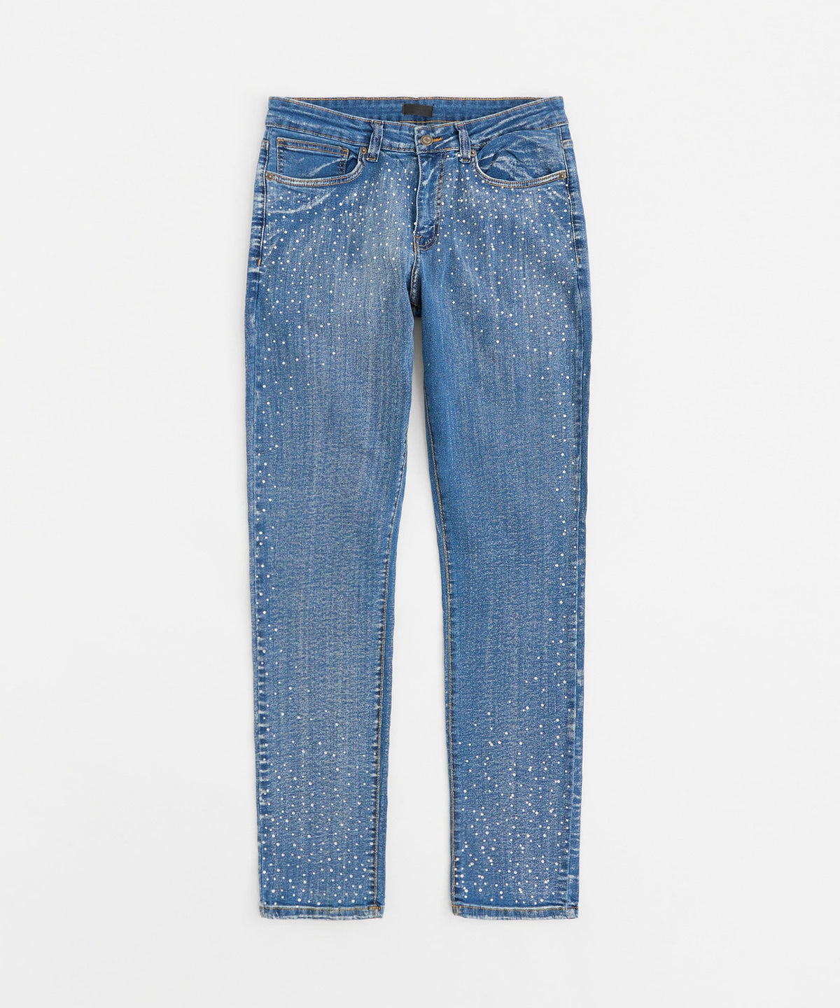 Reason Clothing Quality Stoned Out Rhinestone Denim Skinny Jeans - Light Blue