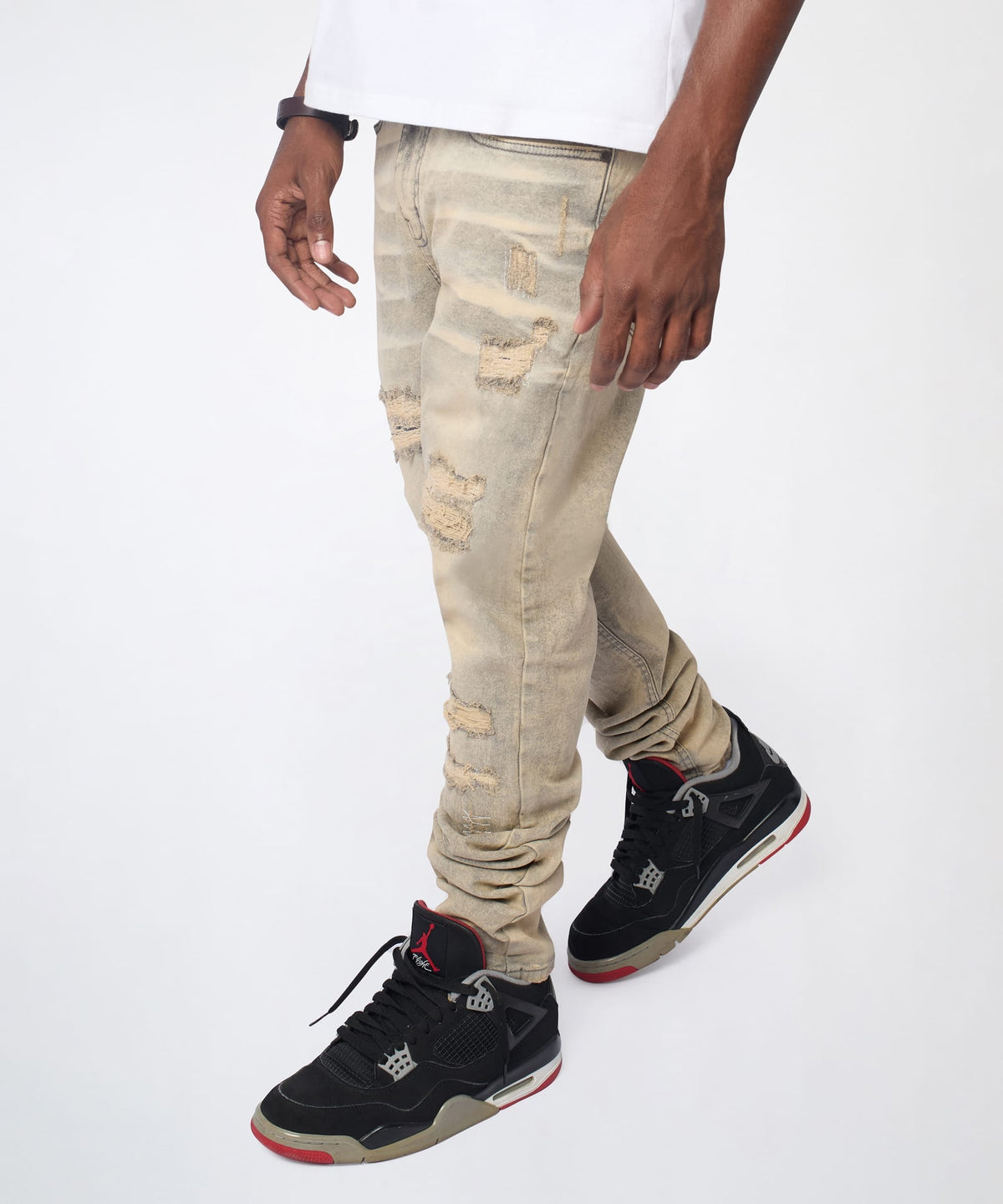 Reason Clothing Special Offer Desert Fade Distressed Skinny Jeans - Grey