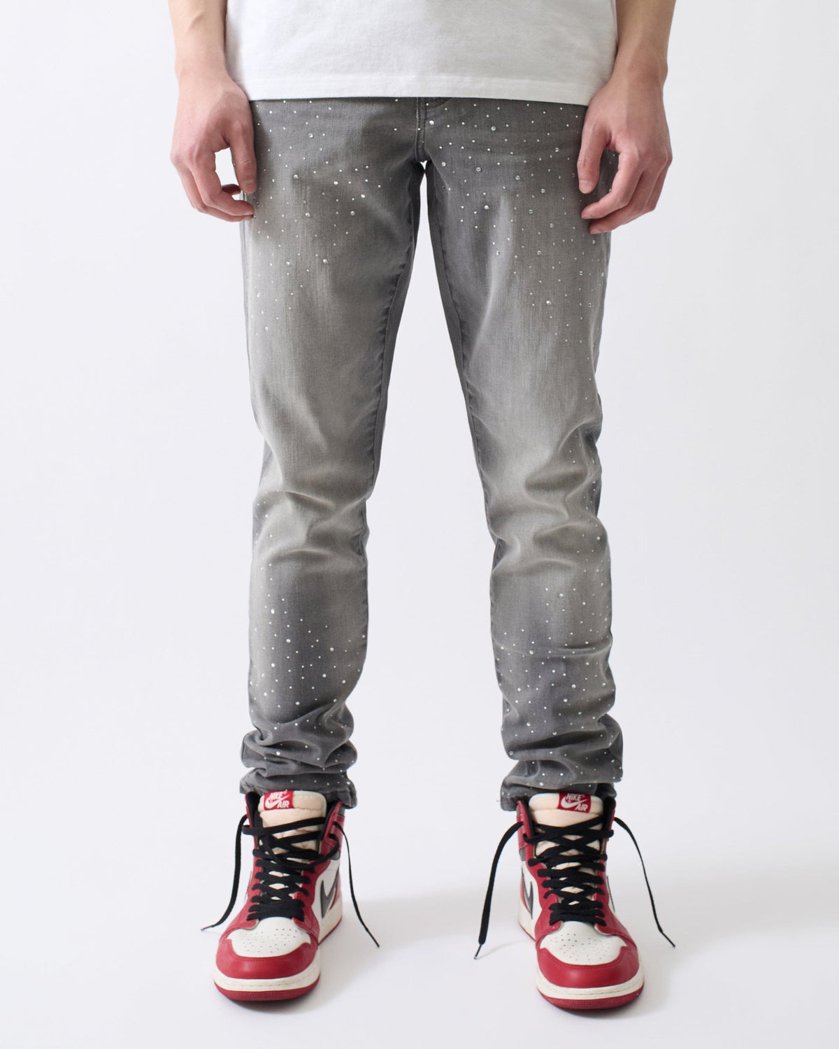 Reason Clothing Top Pick Stoned Out Rhinestone Denim Skinny Jeans - Grey