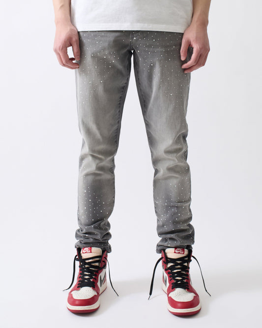 Reason Clothing Top Pick Stoned Out Rhinestone Denim Skinny Jeans - Grey