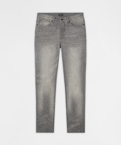 Reason Clothing Top Pick Stoned Out Rhinestone Denim Skinny Jeans - Grey