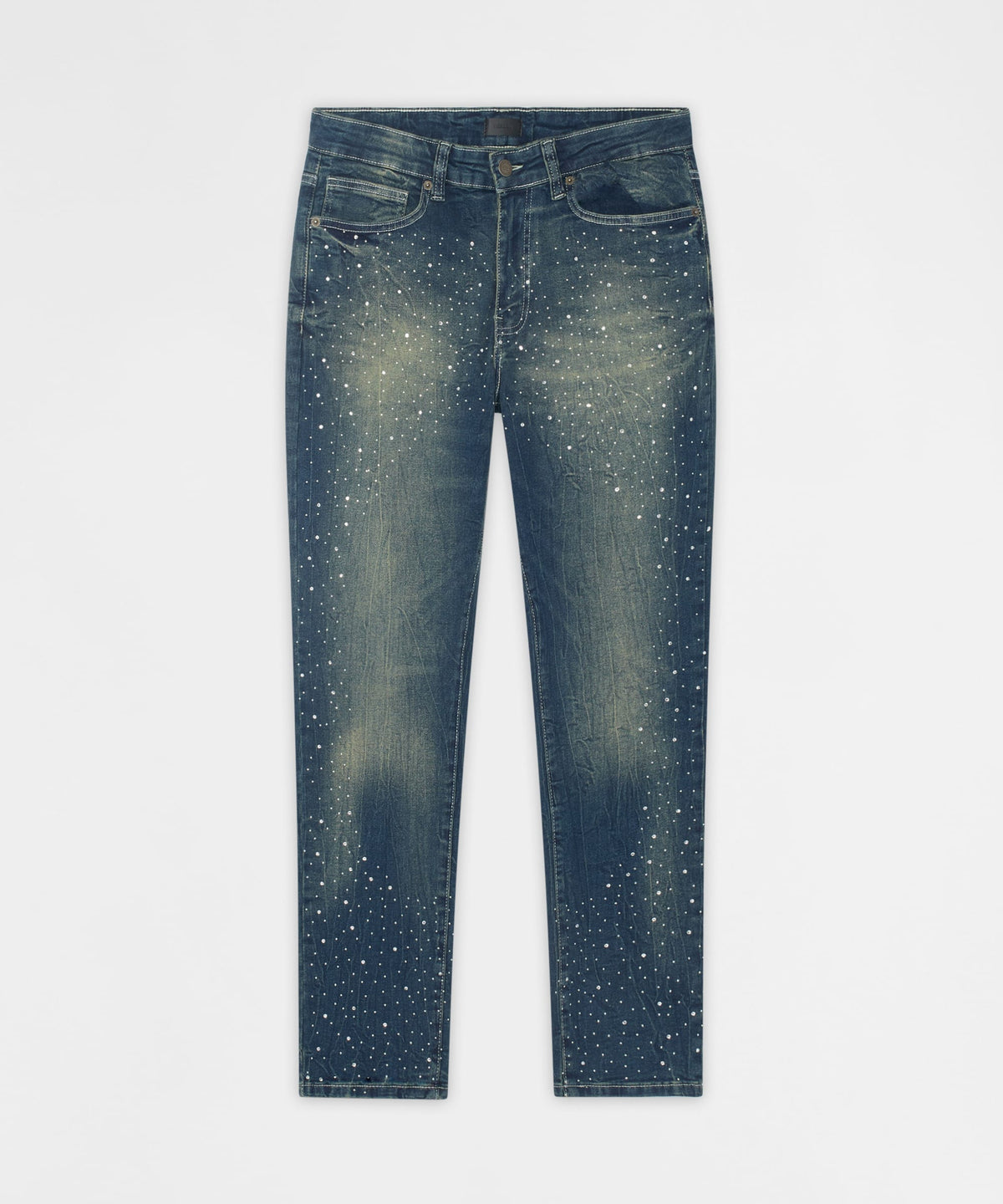 Reason Clothing Smart Buy Starburst Rhinestone Distressed Skinny Jeans - Dark Blue