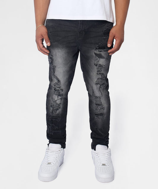 Reason Clothing Popular Renegade Distressed Skinny Jeans - Black