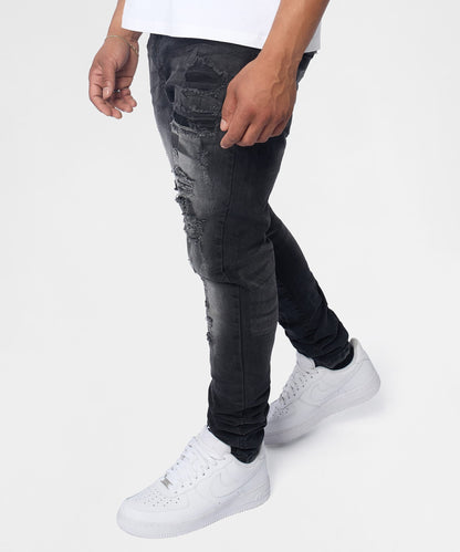 Reason Clothing Popular Renegade Distressed Skinny Jeans - Black