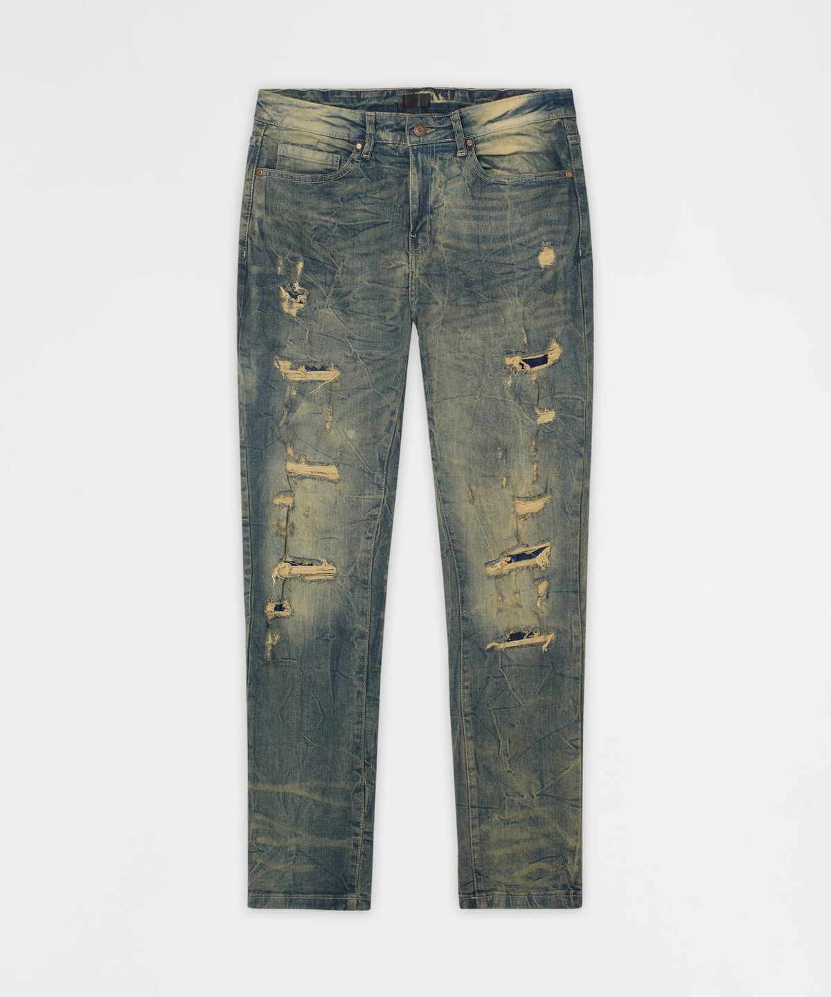 Reason Clothing Popular Blasted Distressed Skinny Jeans - Blue