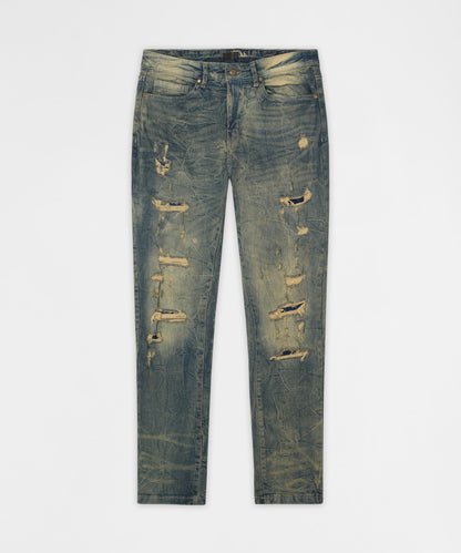 Reason Clothing Popular Blasted Distressed Skinny Jeans - Blue