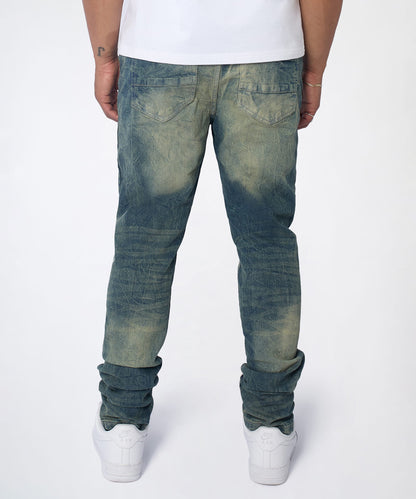 Reason Clothing Popular Blasted Distressed Skinny Jeans - Blue