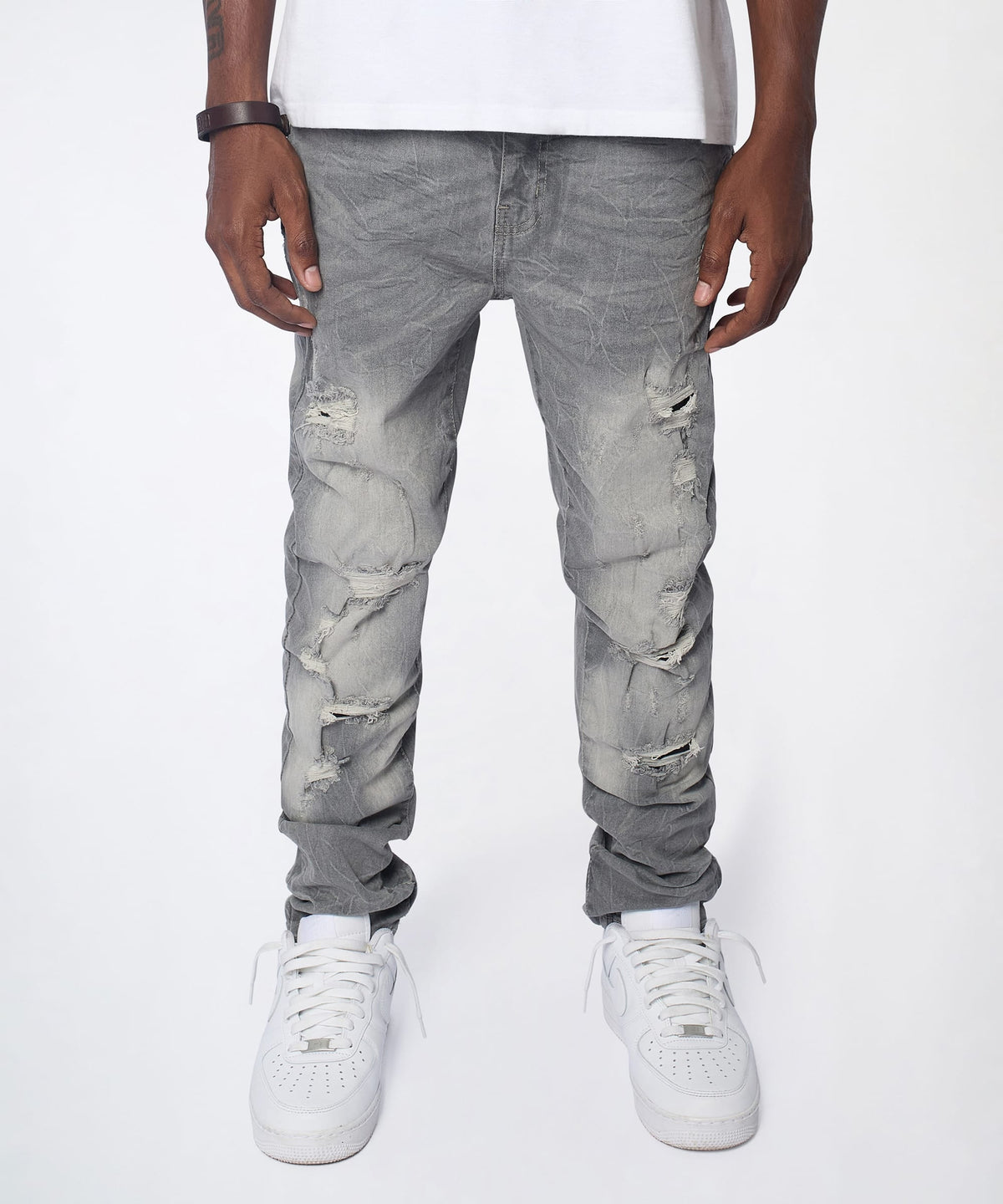 Reason Clothing Hot Sale Ashfall Distressed Skinny Jeans - Grey