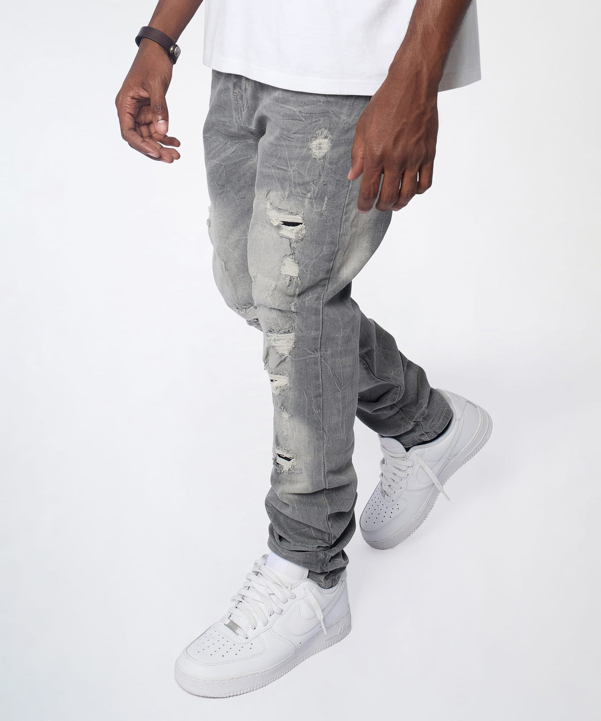 Reason Clothing Hot Sale Ashfall Distressed Skinny Jeans - Grey