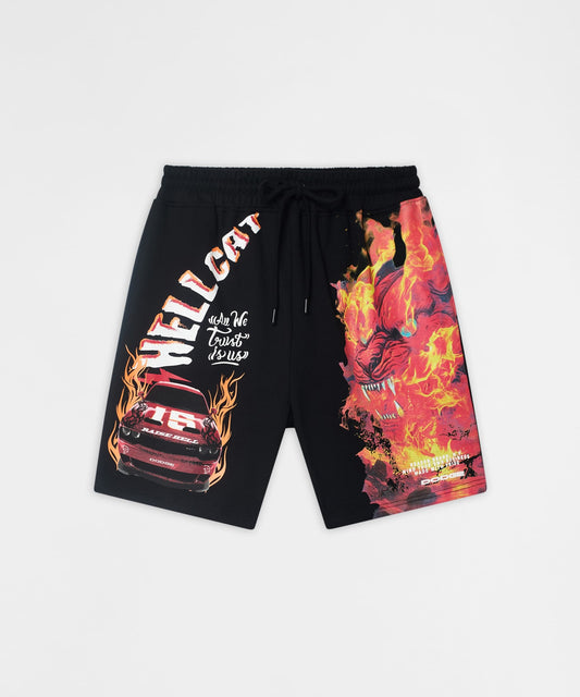 Reason Clothing Best Price Dodge Hellcat Graphic Fleece Shorts - Black