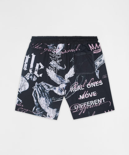 Reason Clothing Customer Favorite Real Ones Mesh Graphic Shorts - Black