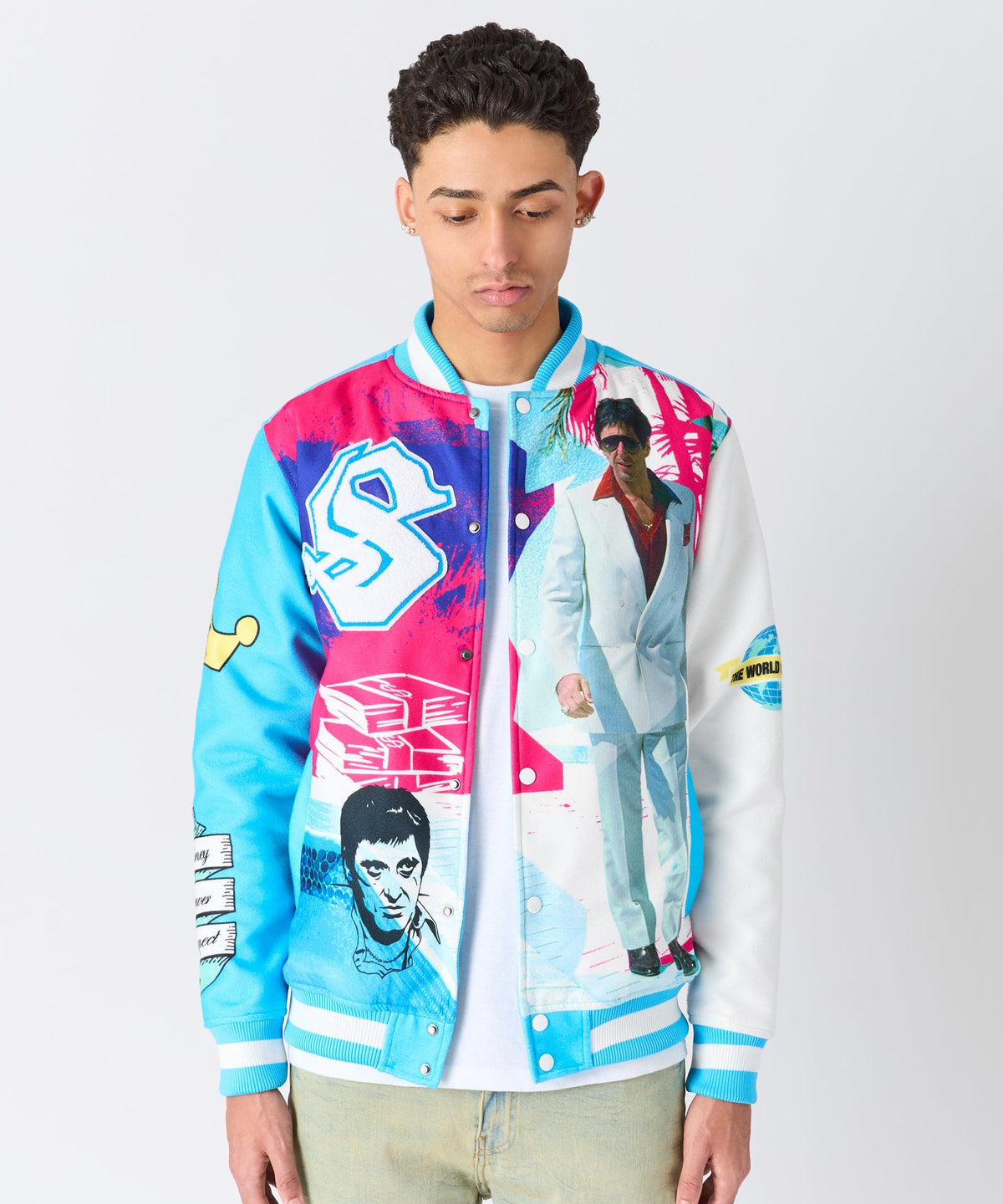 Reason Clothing Essential Scarface Retro Bomber Jacket - Blue