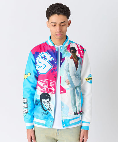 Reason Clothing Essential Scarface Retro Bomber Jacket - Blue