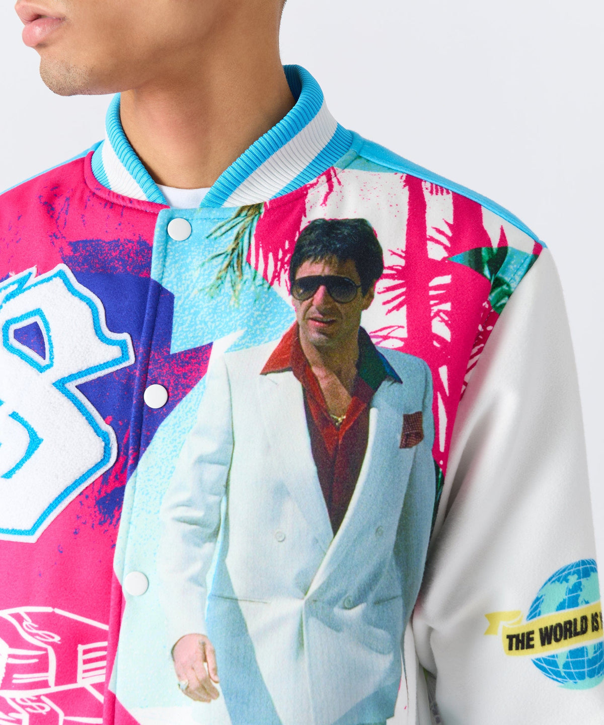 Reason Clothing Essential Scarface Retro Bomber Jacket - Blue