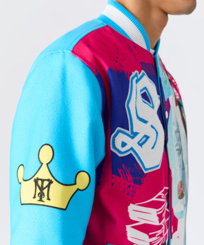 Reason Clothing Essential Scarface Retro Bomber Jacket - Blue