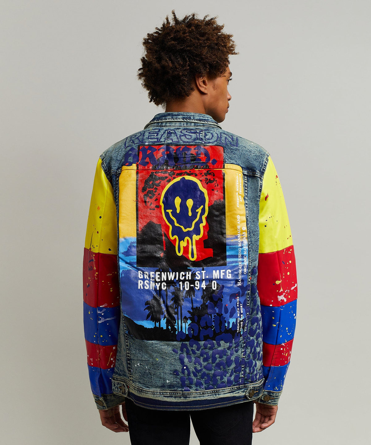 Reason Clothing Best Seller Greenwich Denim Jacket With Graphic Detail