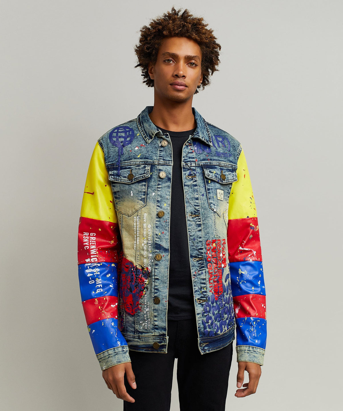 Reason Clothing Best Seller Greenwich Denim Jacket With Graphic Detail