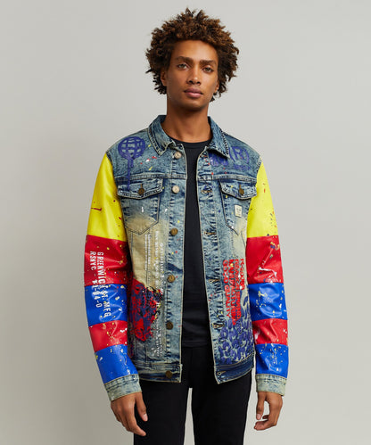 Reason Clothing Best Seller Greenwich Denim Jacket With Graphic Detail