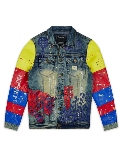 Reason Clothing Best Seller Greenwich Denim Jacket With Graphic Detail