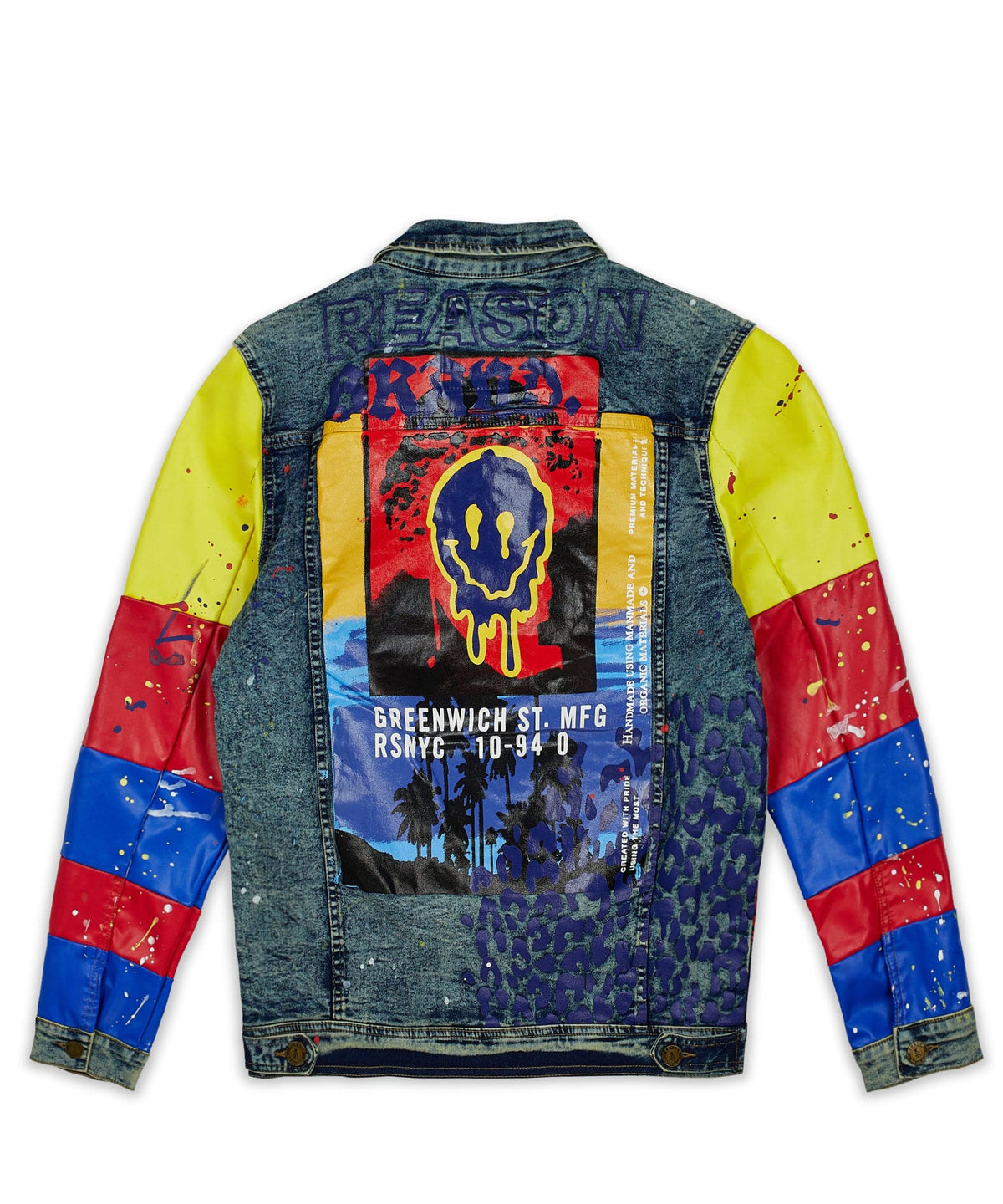 Reason Clothing Best Seller Greenwich Denim Jacket With Graphic Detail