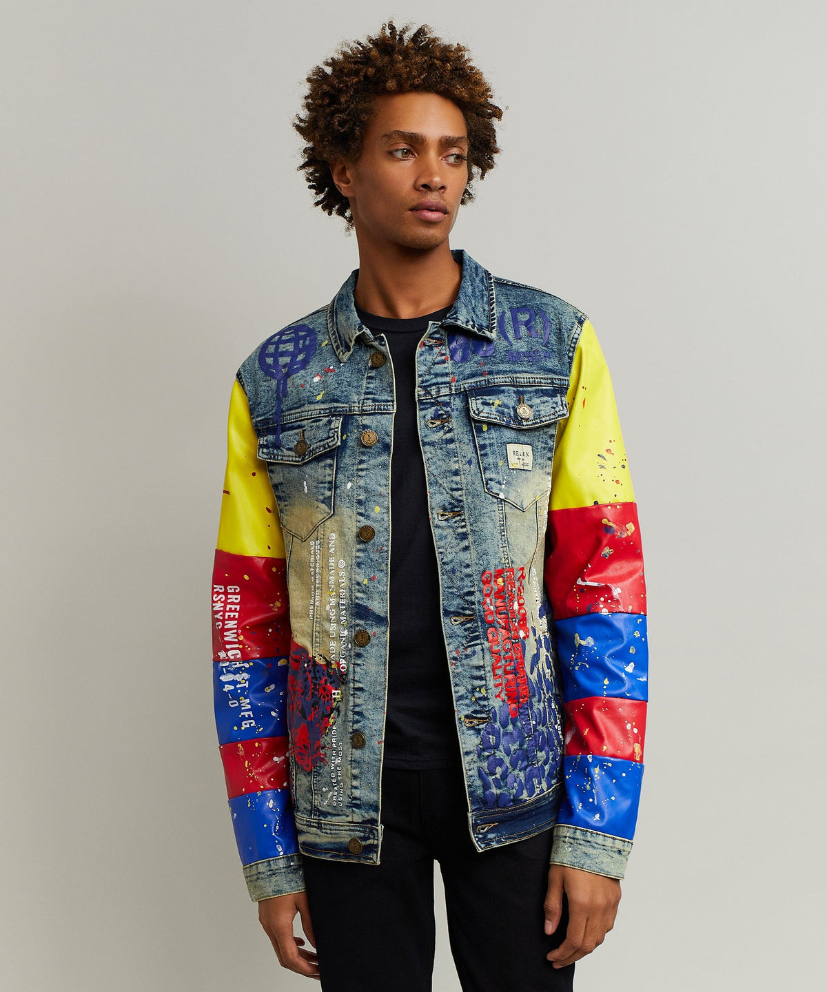 Reason Clothing Best Seller Greenwich Denim Jacket With Graphic Detail