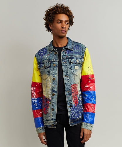 Reason Clothing Best Seller Greenwich Denim Jacket With Graphic Detail