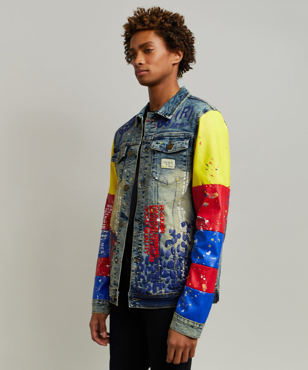 Reason Clothing Best Seller Greenwich Denim Jacket With Graphic Detail