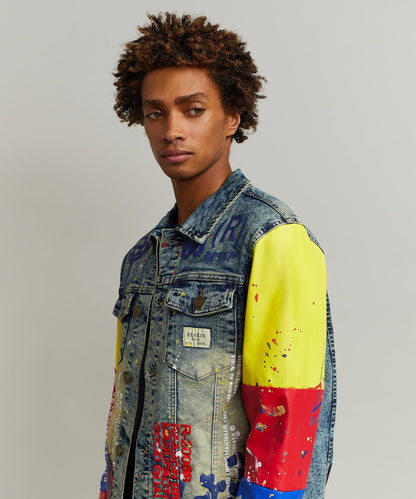 Reason Clothing Best Seller Greenwich Denim Jacket With Graphic Detail