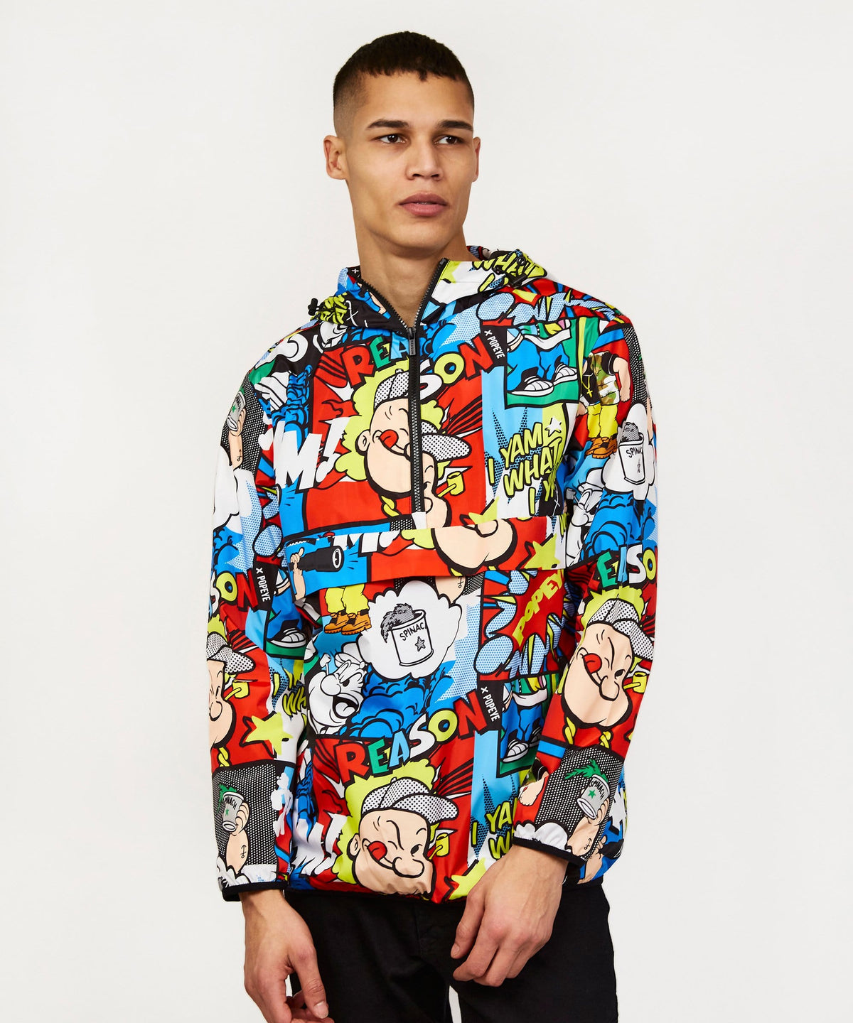 Reason Clothing Classic Popeye Half-Zip Allover Comic Print Anorak