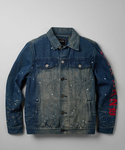 Reason Clothing Classic Indigo Fire Medium Wash Denim Jacket With Logo