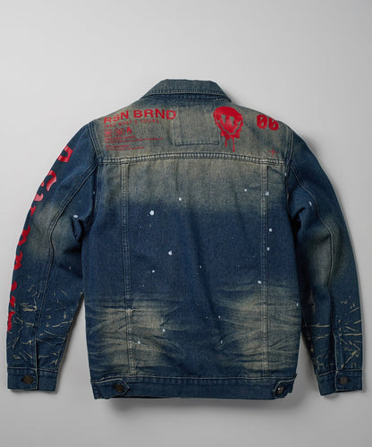 Reason Clothing Classic Indigo Fire Medium Wash Denim Jacket With Logo