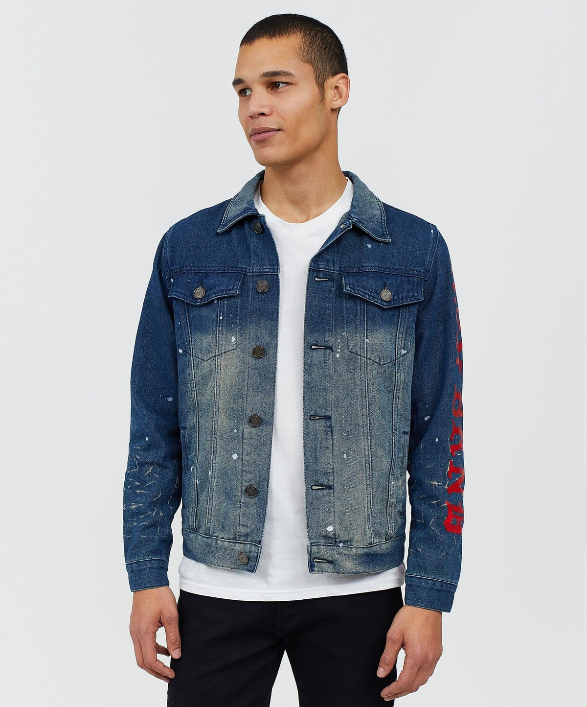 Reason Clothing Classic Indigo Fire Medium Wash Denim Jacket With Logo