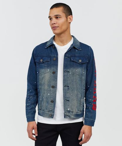 Reason Clothing Classic Indigo Fire Medium Wash Denim Jacket With Logo