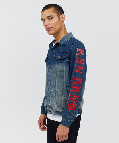 Reason Clothing Classic Indigo Fire Medium Wash Denim Jacket With Logo