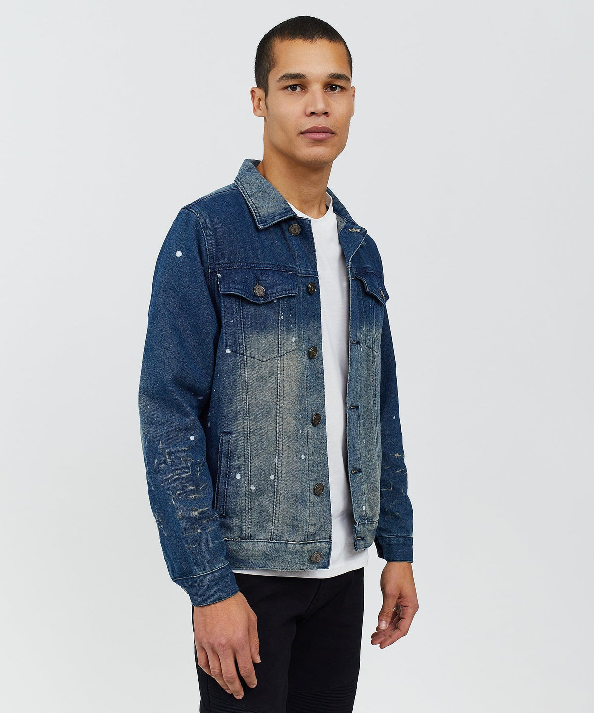 Reason Clothing Classic Indigo Fire Medium Wash Denim Jacket With Logo