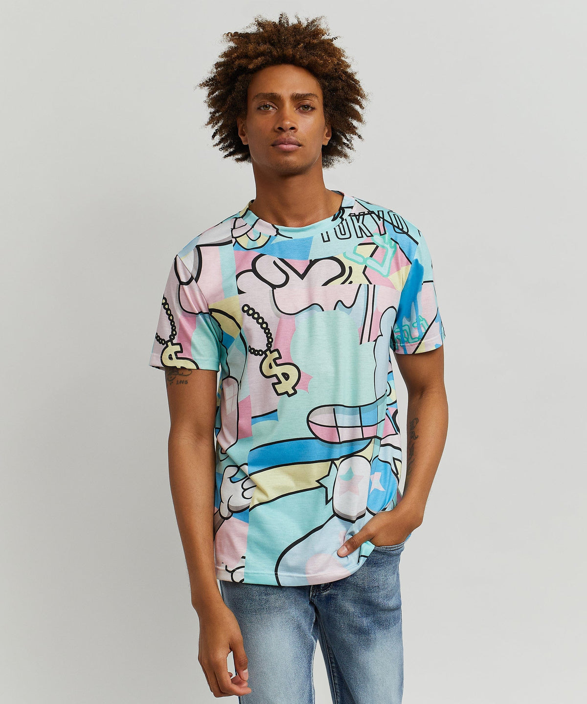 Reason Clothing Premium Neo World Allover Print Graphic Tee