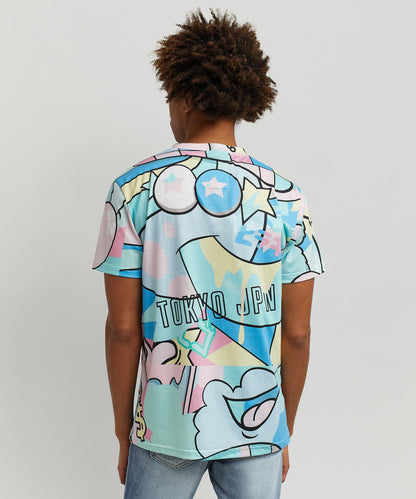 Reason Clothing Premium Neo World Allover Print Graphic Tee