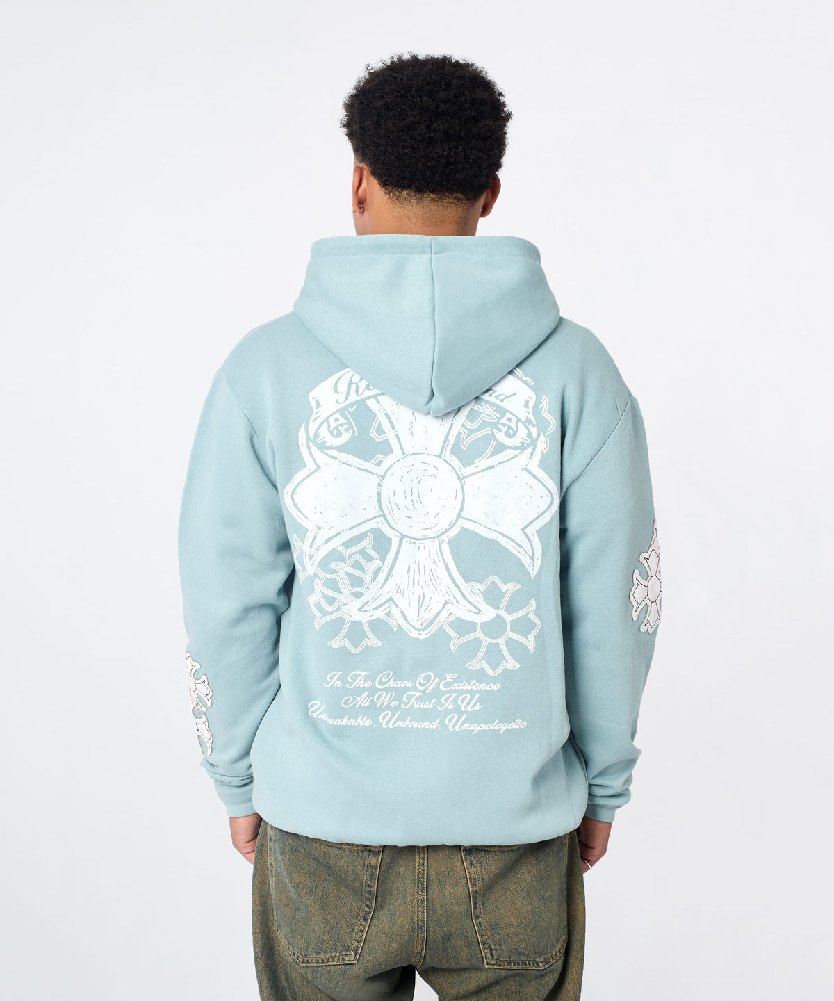 Reason Clothing Top Pick Rebellion Chenille Patched Zip Up Hoodie - Medium Blue