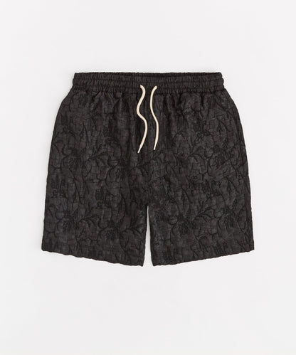 Reason Clothing Quality Tonal Floral Textured Short - Black