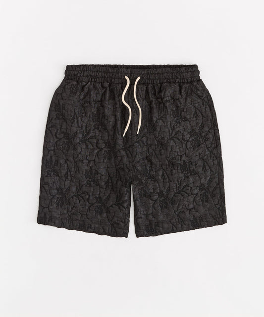 Reason Clothing Quality Tonal Floral Textured Short - Black