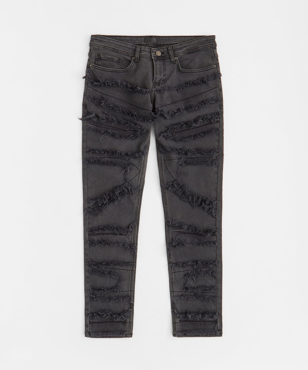 Reason Clothing Featured Heavy Distressed Frayed Skinny Jean - Dark Grey