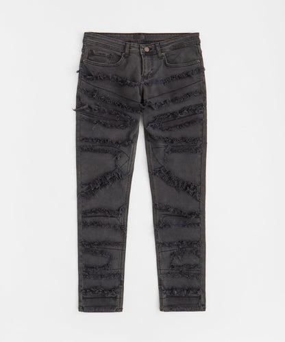 Reason Clothing Featured Heavy Distressed Frayed Skinny Jean - Dark Grey