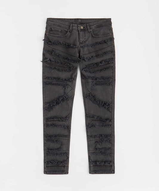 Reason Clothing Featured Heavy Distressed Frayed Skinny Jean - Dark Grey