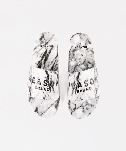 Reason Clothing New Marble Allover Print Logo Slides - White